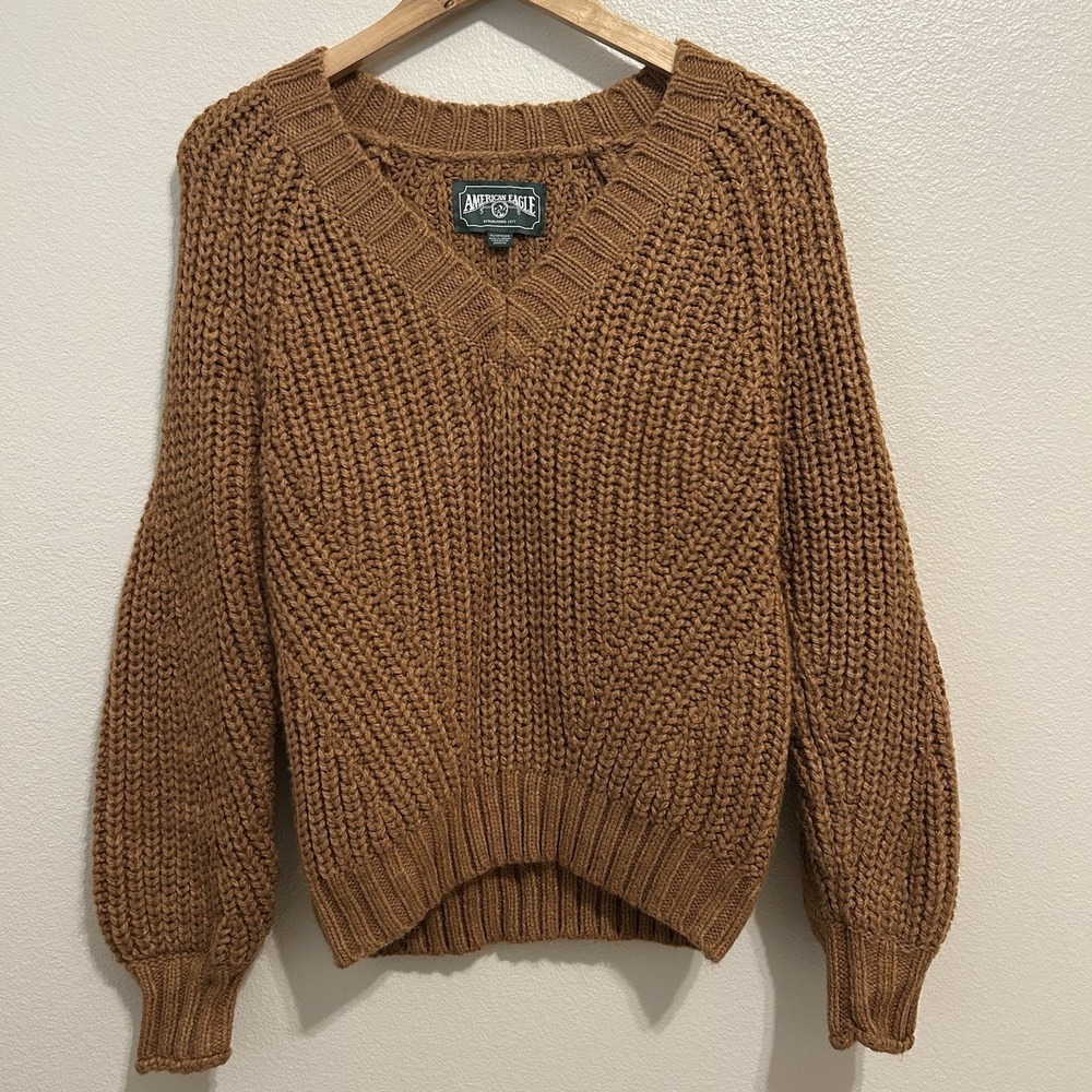 American Eagle Sweater XS Rust Chunky Ribbed Knit Crewneck Pullover Fall Autumn